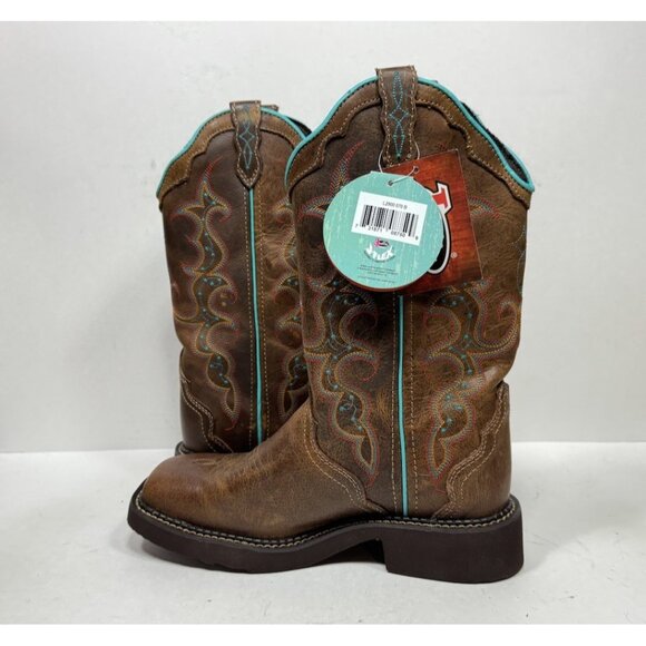 Justin Boots Gypsy Womens Size 7 B L2900 Brown Leather Turquoise Western - Picture 5 of 9